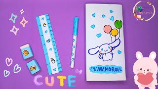 Sanrio Stationary items Cinnamoroll pencil box DIY Sanrio stickers [upl. by Ed]