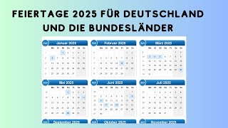 Feiertage 2025 für Deutschland und die Bundesländer [upl. by Ignaz]