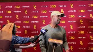 USC football media day  DC D’Anton Lynn secondary coach Doug Belk [upl. by Neruat]