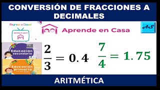 CONVERSIÓN DE FRACCIONES A DECIMALES CON EJEMPLOS RESUELTOS [upl. by Alleacim]