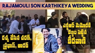 Prabhas Jr NTR Ram Charan have fun  SS Rajamoulis son Karthikeyas wedding [upl. by Ebag]