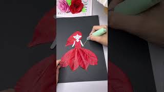 I picked up a lot of red fallen leaves and used the glue to paste a beautiful little princess le [upl. by Airod]