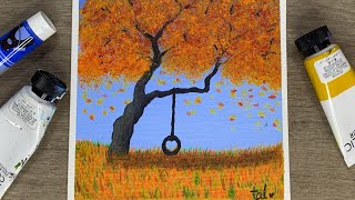 Simple and Easy Autumn Painting for Beginners  Acrylic Painting for Beginners [upl. by Kra]