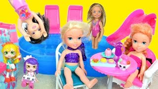 Playdate  Elsa amp Anna Toddlers visit Barbie Chelsea House Swimming Pool TV Toys In Action Dolls [upl. by Ivatts]