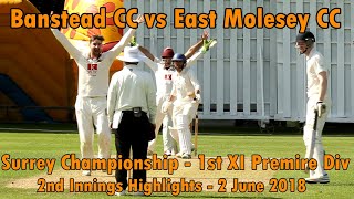 Banstead CC v East Molesey CC  1st XI Premire Div Travelbag Surrey Championship 2018  Part 22 [upl. by Sayed]