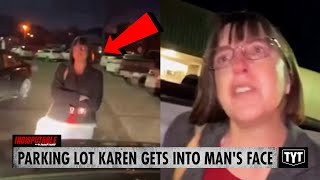 WATCH Woman Yells In Drivers Face Tries Kicking Him Out Of Parking Lot [upl. by Netsirc297]