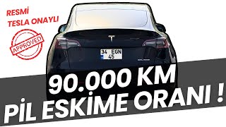 90000 KM TESLA Onaylı Pil Eskime Oranı [upl. by Cassilda]