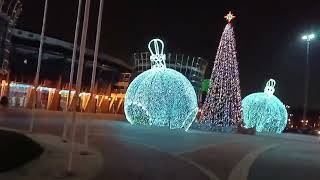 Evening New Years Eve City Minsk December 2023 Christmas Tree Ice Palace Chizhovka Arena [upl. by Shauna]