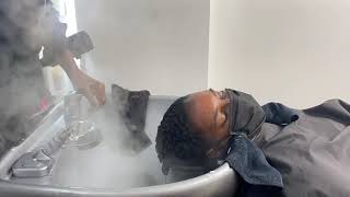 Relaxing Hair Wash  Deep Conditioning Using Steam  Natural Hair Salon [upl. by Gertrud]