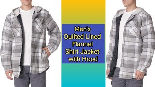 Mens Long Sleeve Quilted Lined Flannel Shirt Jacket with Hood  Jackets for Men  Jackets [upl. by Rovit]