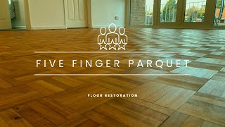 Sanding and Refinishing a parquet floor  wooden Floor Renovation five finger parquet flooring [upl. by Leinad]