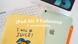 iPad Air 4 aesthetic unboxing green🍏  accessories keyboard asmr 2021💚✨ [upl. by Haisej]