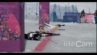 Sochi Winter Olympics Ski Cross  Massive Fall At Finish Line [upl. by Otilopih]