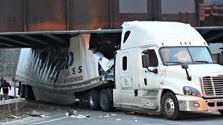 TRUCKS SMASHING INTO BRIDGES IDIOT TRUCK DRIVERS CRAZY TRUCK DRIVING FAILS 2023 [upl. by Nellie798]