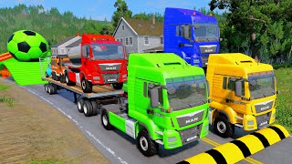 Double Flatbed Trailer Truck vs speed bumpsBusses vs speed bumpsBeamng Drive 07 [upl. by Htrow]