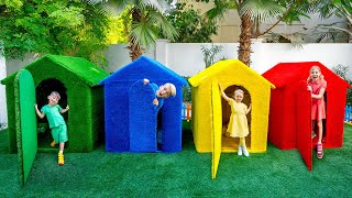 Secret Four Colors Tiny Houses in Backyard with Vania Mania Kids [upl. by Nner]