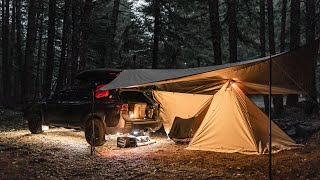 HOT TENTING KingCamp Tipi Tent in the Rain  Solo Camping  Subaru Outback Wilderness [upl. by Sorips]