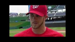 Bryce Harper Gets 10 Stiches Above Left Eye After Hitting Himself With His Bat [upl. by Haskel]