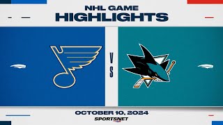 NHL Highlights  Blues vs Sharks  October 10 2024 [upl. by Elem]