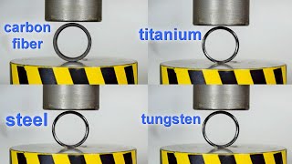 HYDRAULIC PRESS VS RING MADE OF TITANIUM AND CARBON FIBER WHICH IS STRONGER [upl. by Neeloj]