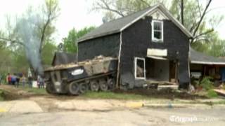 British military tank destroys US home [upl. by Burt]