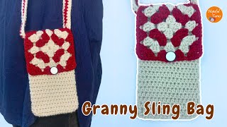 Crochet Granny Sling Bag Easy Crochet Phone Bag Tutorial For Beginners Crochet PouchHopeful Turns [upl. by Mercer]