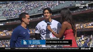 Shohei Ohtani on First Walkoff hit as a Dodger Dodgers Postgame interview 51924 [upl. by Enahpad]