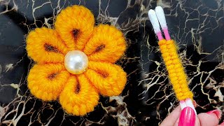 Easy Woolen Flower Making With Cotton Bud  Woolen Flower With Cotton Bud  Wool Flower [upl. by Megargee]