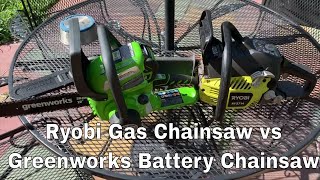 Ryobi Gas Chainsaw vs Greenworks 40V Battery Chainsaw [upl. by Llenod289]