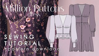 Buttoned Dress And Blouse Sewing Tutorial Million Buttons  Pattern Download [upl. by Rianon517]