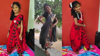 Dhoti style saree drape for Kids  How to wear saree for children Saree for kids in Telugu [upl. by Skillern875]