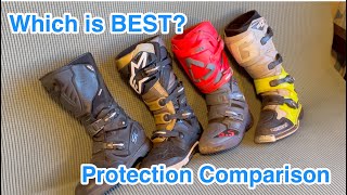 Motocross boot protection comparison  Gaerne SG12 vs AlpineStars Tech 7 vs Leatt 55 vs Sidi Adv 2 [upl. by Rem]