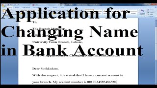 Application for Changing Name in Bank Account [upl. by Max879]