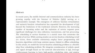 Dynamic Scheduling of IoV Edge Cloud Service Functions Under NFV A Multi Agent Reinforcement Learnin [upl. by Shum]