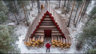 Man Built Amazing Log House Aframe Style  Start toFinish  bushcraftua1 [upl. by Ramedlab]