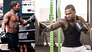 50 Cent hitting Mitts with Gervonta Davis Trainer showing his BOXING Skills [upl. by Nahsab]