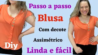 COSTURE BLUSA COM DECOTE ASSIMÉTRICO E BOTÕES DE VISCOSE SOLTINHA E CONFORTÁVEL costurafácil [upl. by Gram]