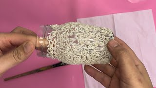 Amazing texture on recycled glass with rice 🌾diy craft ideas ♻️special vases🪴 [upl. by Eltotsira]