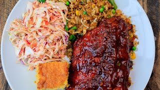 BBQ Ribs Coleslaw Cornbread Veggie Fried Rice [upl. by Nyladam]