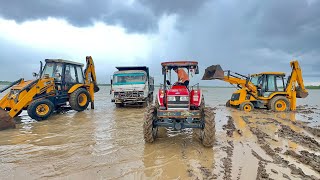 2 JCB 3dx Backhoe Washing Together in Dam with Tata 2518 Truck and Mahindra Arjun 605 [upl. by Ailahtan]