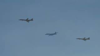 Twin B1B Lancer Bomber Flyby  Rose Parade 2023 [upl. by Yrekcaz]