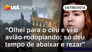 Vinhedo Testemunha relata queda de avião ao lado de sua casa ‘Só deu tempo de abaixar e rezar’ [upl. by Llacam395]