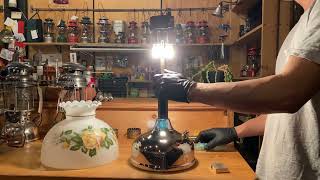 Aug1926 Coleman CQ Lamp QuickLite with nongenuine flower shade vintage table lamp Ignition 点火動画 [upl. by Metts]