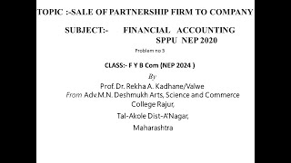 Sale of Firm to Company Problem no5 SPPU F Y B Com Financial Accounting NEP 2024 [upl. by Yerfdog]