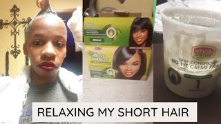 Relaxing my Short Natural Hair with African Pride Olive Miracle Deep Conditioning Nolye Relaxer [upl. by Leterg]