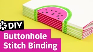 DIY Buttonhole Stitch Bookbinding  Watermelon Notebook  Sea Lemon [upl. by Ahseela]