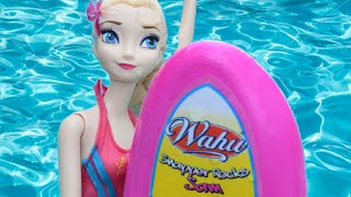 Anna and Elsa Wahu Surfing in the Pool  Ep 24  Toys In Action [upl. by Lunette522]