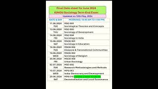 Final Date Sheet  IGNOU MA Sociology June 2024 [upl. by Wennerholn785]