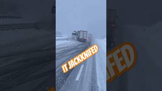 Black ice on the road the truck jackknifed trucking lkw camion job usa bigrig [upl. by Acirtap]