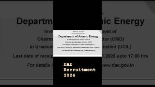 DAE Recruitment 2024  DAE UCIL Vacancy 2024  UCIL jobs 2024 uciljobs2024 ucildaejobs2024 ucil [upl. by Htedirem]